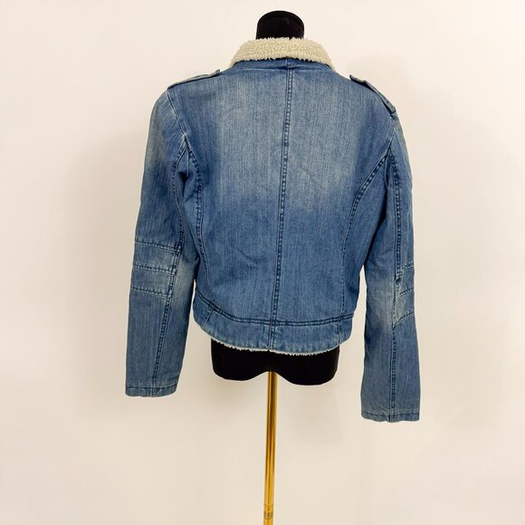 VINTAGE STYLE DENIM SHERLING FUR COLLAR JACKET ZIP UP ONLY BRAND SIZE MEDIUM - Picture 8 of 13
